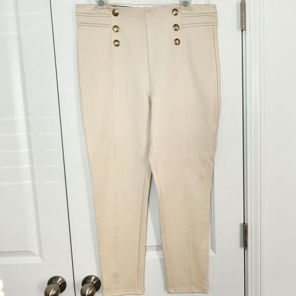 ZARA Cream High Waisted Sailor Pants with Gold Buttons Nautical Style XXL - Picture 1 of 6